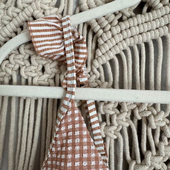 Aerie Seersucker Ruffle Longline Triangle Bikini Top & Bottoms – Size Large, Raw - Picture 3 of 6